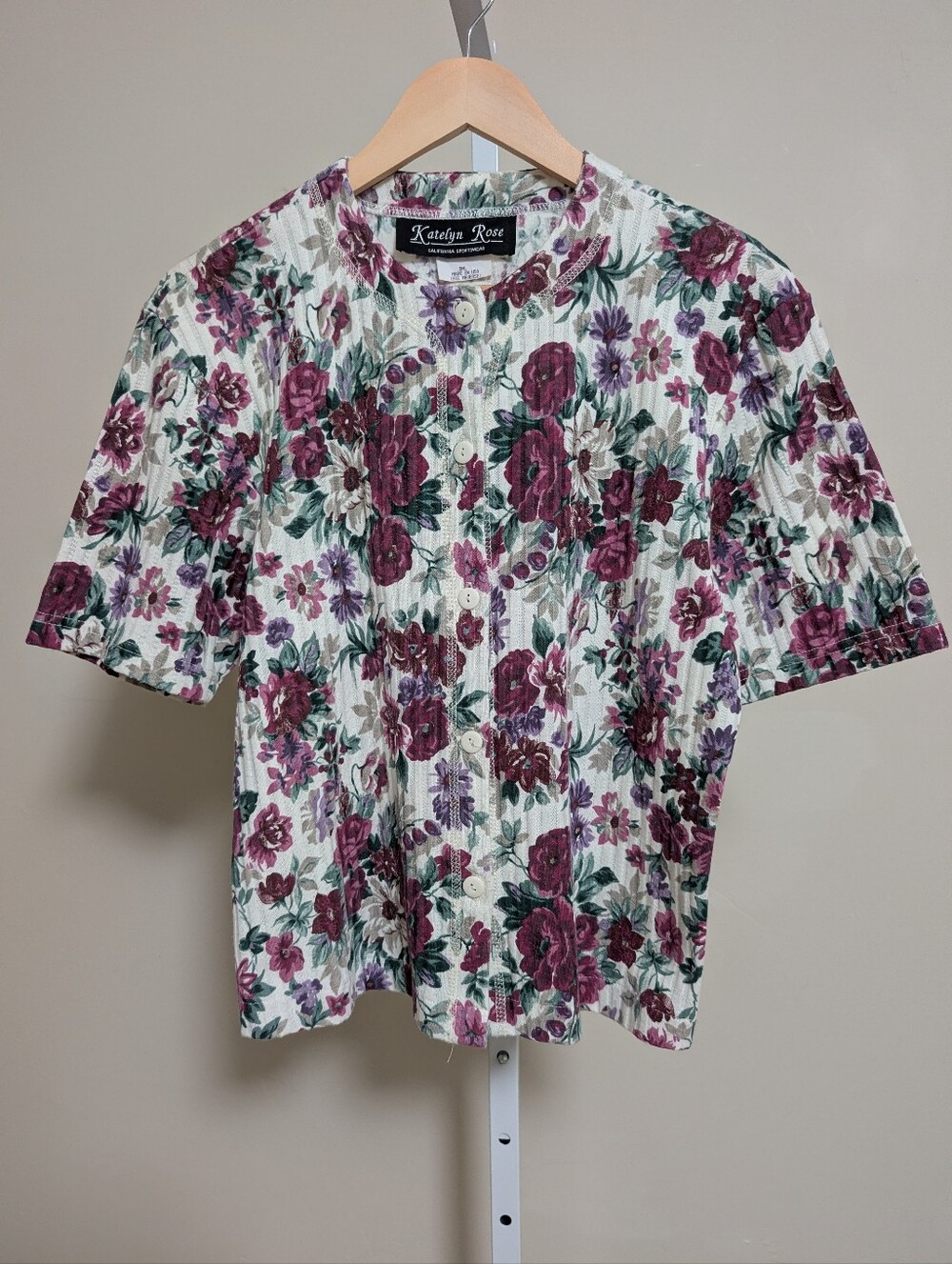 1980s Katelyn Rose Floral Button Front Blouse S/M Made in USA Cottagecore